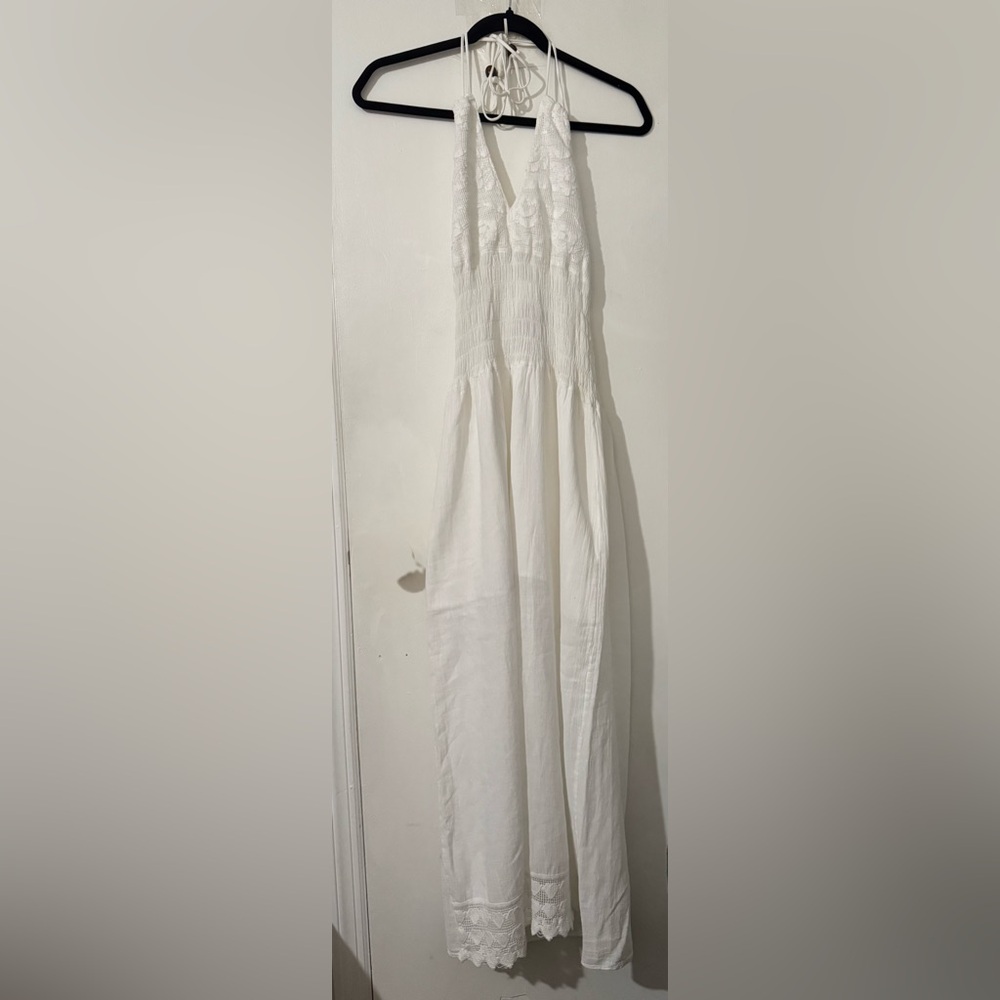 NWT - SEA SPICE halter Classic White Smocked Waist dress.